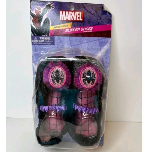 NWT Marvel Spider-Girl Slipper Shoes Glitter Black Sparkle Age 7-11 Cosplay New - Picture 1 of 6